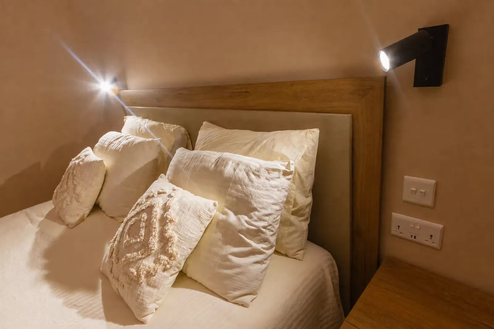 Soft pillows and reading light